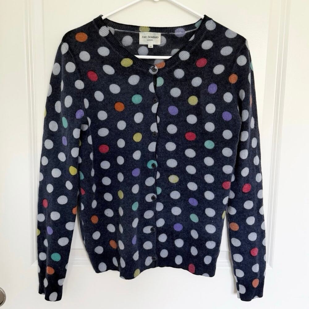 Eric Bompard Cashmere Multicolor Polka Dot Cardigan Medium